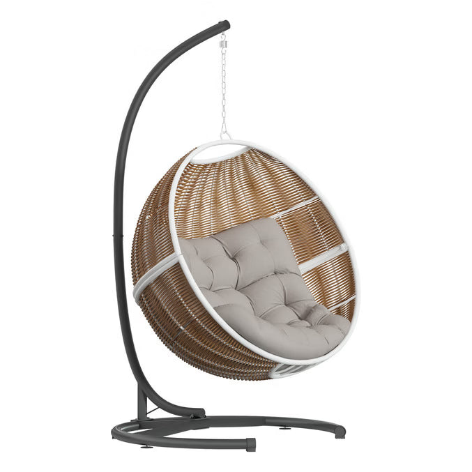 Fauteuil oeuf suspendu ORBIANA Taupe & Blanc + 1 pied réglable PANAO