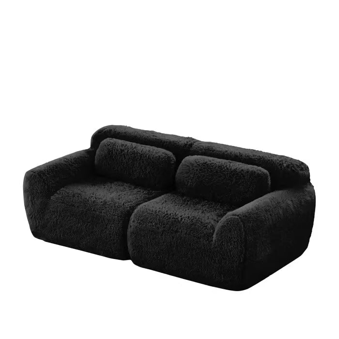 Canapé Compressé Modulable 2 Places 204cm En Tissu Peluche Noir