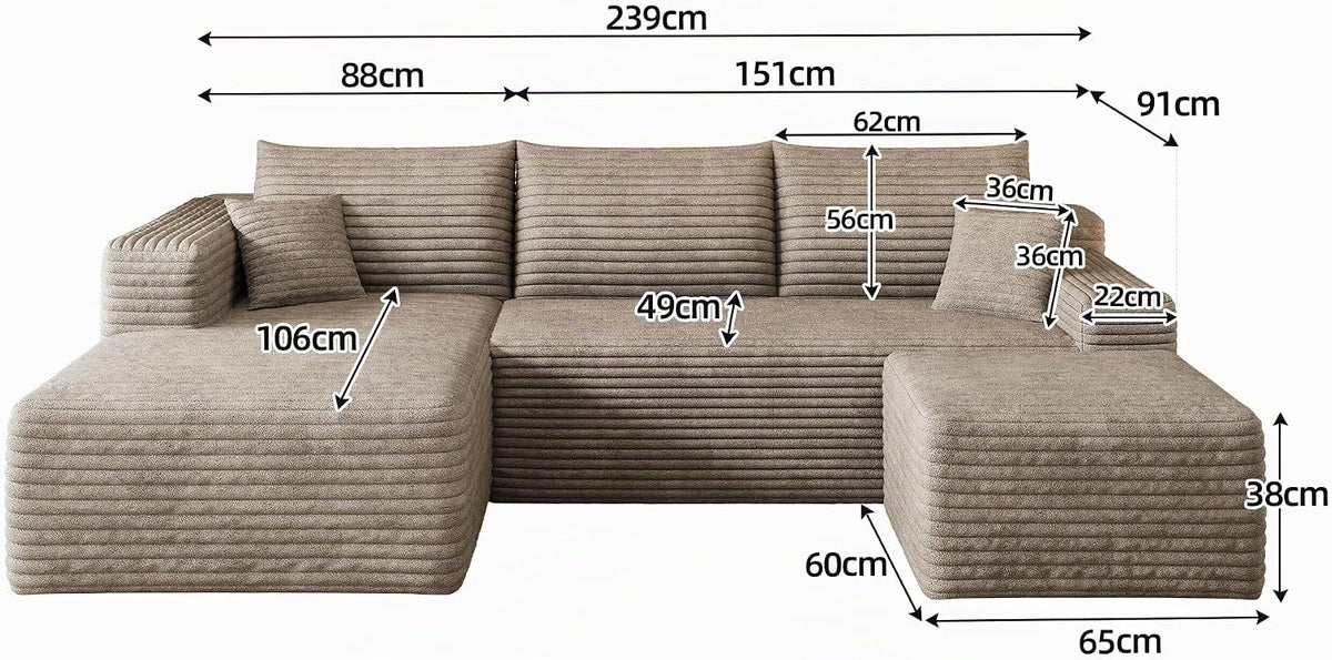 Canapé d'angle Convertible en U