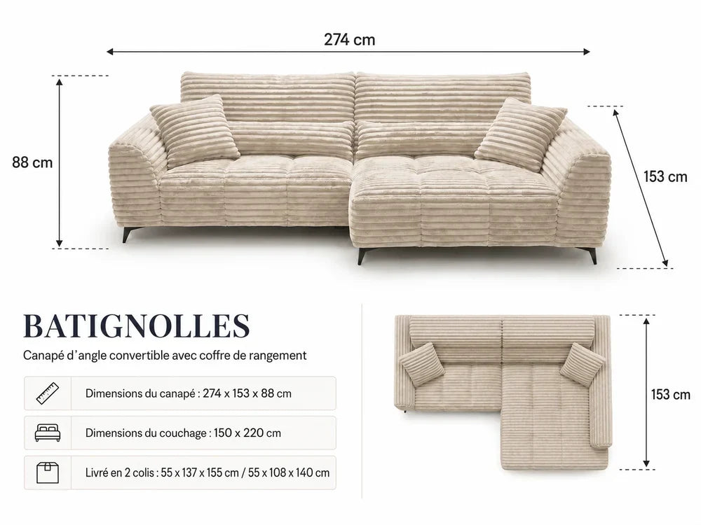 Batignolles — canapé d’angle convertible