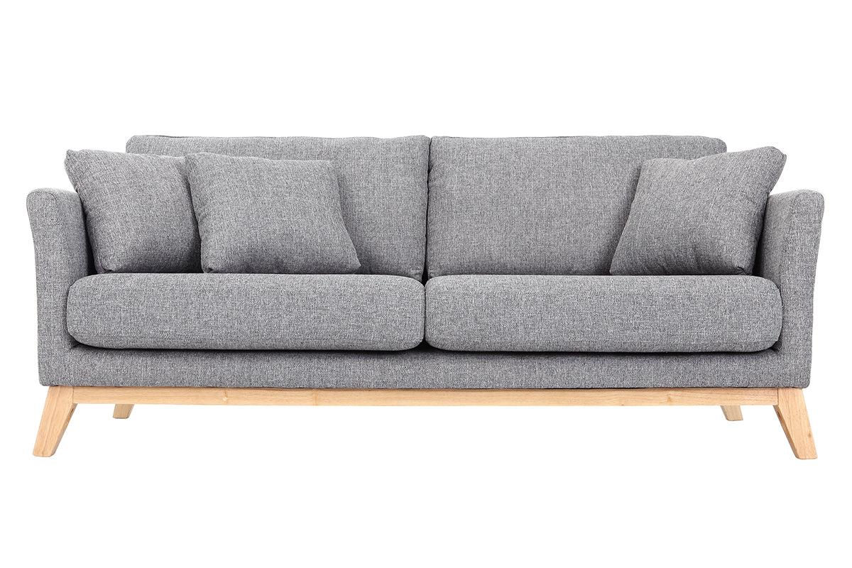 Canapé scandinave déhoussable 3 places en tissu gris clair