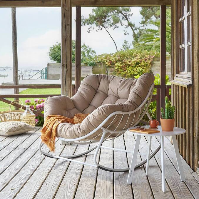 Fauteuil oeuf à bascule PAOPAO Beige & Blanc