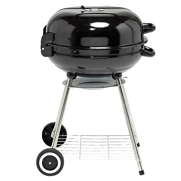 Barbecue charbon 2 roulettes rond Fisher avec couvercle acier noir 66,5x58x90cm
