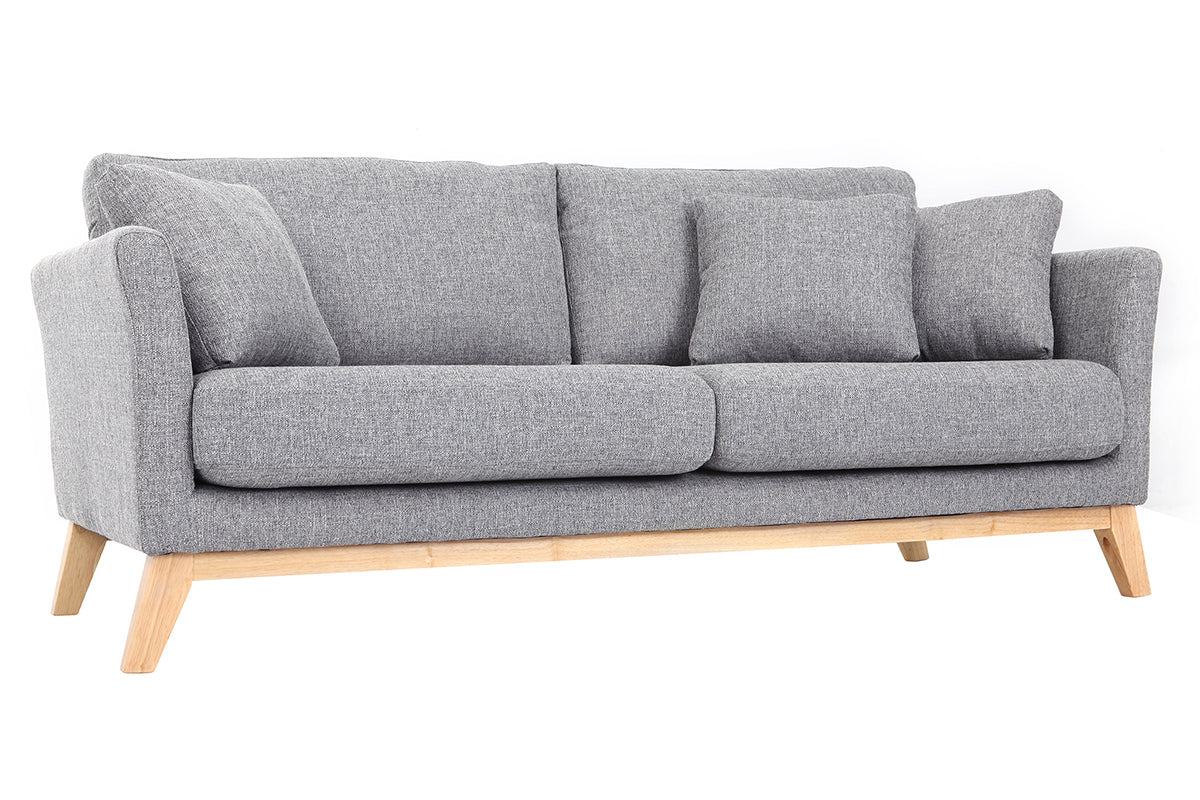 Canapé scandinave déhoussable 3 places en tissu gris clair