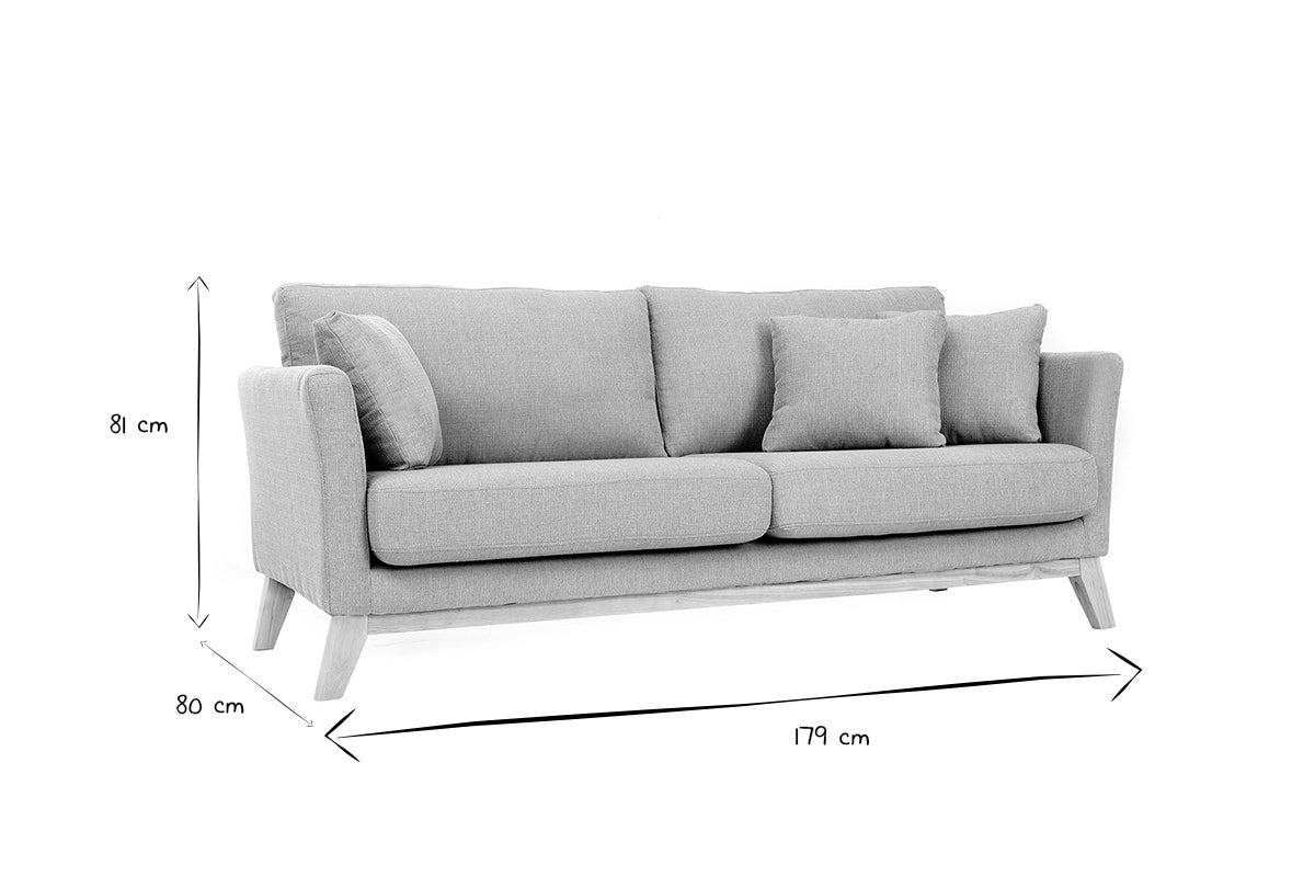 Canapé scandinave déhoussable 3 places en tissu gris clair
