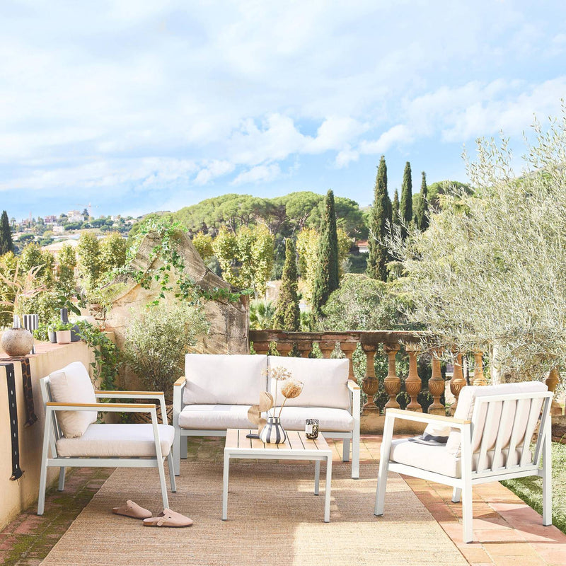 Casoria Salon de jardin aluminium et polywood 4 places Blanc / Beige
